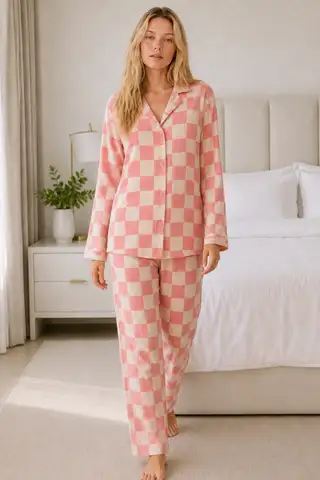 Kadın Casual Esnek Bol Pembe Pijama Takımı 4670 - 5