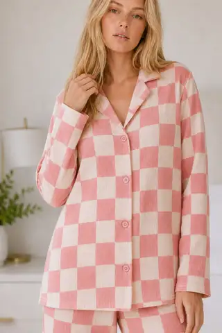 Kadın Casual Esnek Bol Pembe Pijama Takımı 4670 - 6