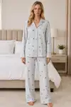 Kadın Casual Esnek Bol Mavi Pijama Takımı 4671 - Görsel 1