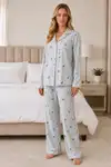 Kadın Casual Esnek Bol Mavi Pijama Takımı 4671 - Görsel 2