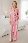Kadın Desenli Relaxed Pembe Pijama Takımı 4658 - Görsel 2