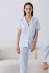 Regular V Yaka Günlük Mavi Pijama Takımı - Görsel 5