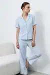 V Yaka Kapama Lastik Bel Mavi Pijama Takımı - Görsel 6
