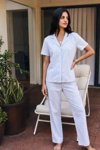 Viskon Karışım Homewear Mavi Pijama Takımı - 1