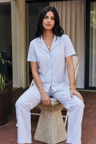 Viskon Karışım Homewear Mavi Pijama Takımı - 2