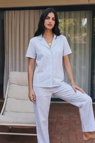Viskon Karışım Homewear Mavi Pijama Takımı - 5