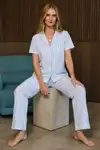 Bol Kesim V Yaka Örme Mavi Pijama Takımı - Görsel 1