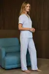 Bol Kesim V Yaka Örme Mavi Pijama Takımı - Görsel 5