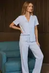 Bol Kesim V Yaka Örme Mavi Pijama Takımı - Görsel 6
