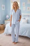 Mavi Beyaz Çizgili Bürümçük kumaş Kısa Kollu Pijama Takımı 4464 - Görsel 4