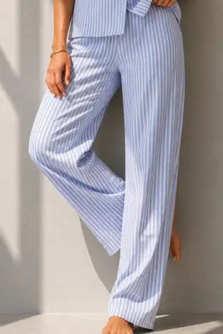 Kadın Klasik Doğal Düğme Gece Mavi Pijama Takımı - 4