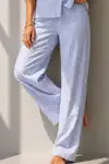 Kadın Klasik Doğal Düğme Gece Mavi Pijama Takımı - Görsel 4