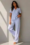 Kadın Klasik Doğal Düğme Gece Mavi Pijama Takımı - Görsel 6
