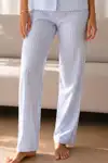 Kadın Loose Uzun Paça Pamuk Mavi Pijama Takımı - Görsel 4