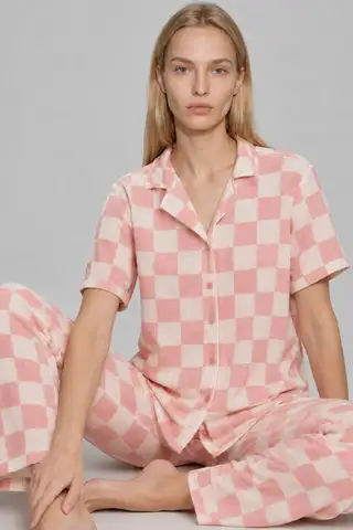 Kadın Kısa Kollu Rahat Pembe Pijama Takımı 4727 - 5