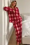 Kadın Bürümcük Tam Boy Kırmızı Pijama Takımı - Görsel 1