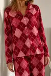 Kadın Bürümcük Tam Boy Kırmızı Pijama Takımı - Görsel 3