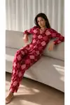 Kadın Desenli Basic Kış Kırmızı Pijama Takımı - Görsel 1