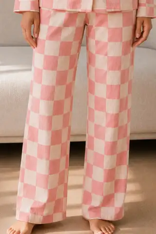 Kadın Desenli Basic Kış Pembe Pijama Takımı - 4