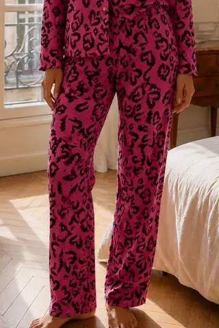 Kadın Relax Fit Düğme Lila Pijama Takımı - 4