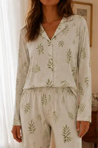 Kadın Relax Fit Düğme Çağla Yeşili Pijama Takımı - 3