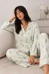 Kadın Düğmeli Kışlık Ev Çağla Yeşili Pijama Takımı - Görsel 2