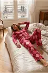 Kadın Relax Fit Düğme Kırmızı Pijama Takımı - Görsel 2