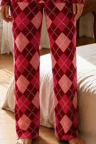 Kadın Relax Fit Düğme Kırmızı Pijama Takımı - 4