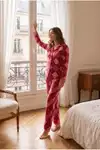 Kadın Relax Fit Düğme Kırmızı Pijama Takımı - Görsel 6