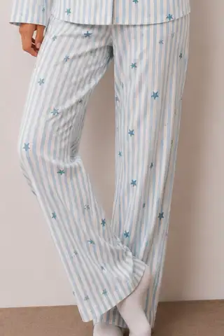 Kadın Düğmeli Kışlık Ev Mavi Pijama Takımı - 4