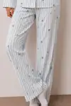 Kadın Düğmeli Kışlık Ev Mavi Pijama Takımı - Görsel 4