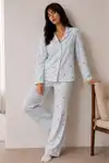 Kadın Düğmeli Kışlık Ev Mavi Pijama Takımı - Görsel 5