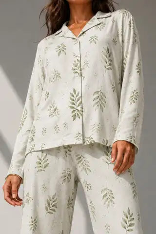 Kadın Uzun Kol Pamuklu Çağla Yeşili Pijama Takımı - 3