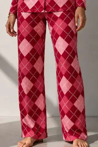 Kadın Uzun Kol Pamuklu Kırmızı Pijama Takımı - 4