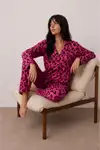Kadın Düğmeli Kışlık Ev Lila Pijama Takımı - Görsel 2