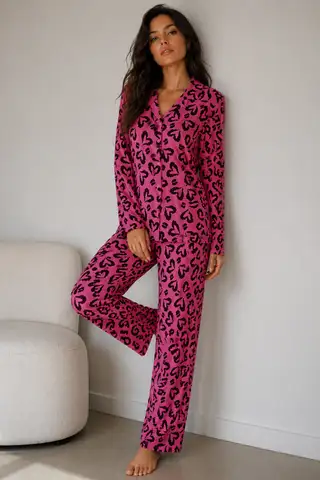 Kadın Uzun Kol Pamuklu Lila Pijama Takımı - 5