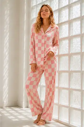 Kadın Regular Bürümcük Pembe Pijama Takımı - 5
