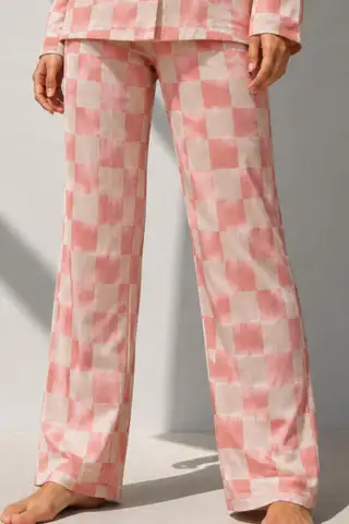 Kadın Uzun Kol Pamuklu Pembe Pijama Takımı - 4