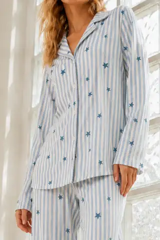 Kadın Regular Bürümcük Mavi Pijama Takımı - 3