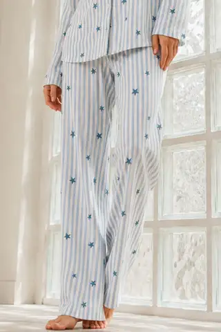 Kadın Regular Bürümcük Mavi Pijama Takımı - 4