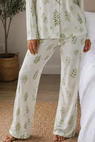 Kadın Örme Gömlek Yaka Çağla Yeşili Pijama Takımı - 4