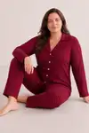 Kadın Rahat Puantiyeli Düğmeli Kırmızı Pijama Takımı 824 - Görsel 4