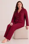 Kadın Rahat Puantiyeli Düğmeli Kırmızı Pijama Takımı 824 - Görsel 5
