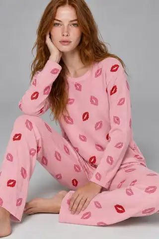 Kadın Comfort Esnek Pembe Pijama Takımı 4688 - 3