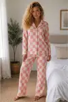 Kadın Örme Gömlek Yaka Pembe Pijama Takımı - Görsel 1
