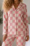 Kadın Örme Gömlek Yaka Pembe Pijama Takımı - Görsel 3