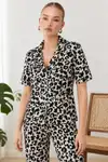 Kadın Kısa Kol Comfort Leopar Pijama Takımı 4737 Siyah - Görsel 1