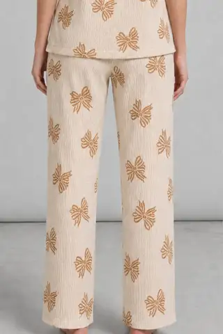 Kadın Kısa Kol Desenli Ekru Pijama Takımı 4739 - 6