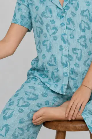 Kadın Kısa Kol Desenli Mint Yeşili Pijama Takımı 4740 - 5