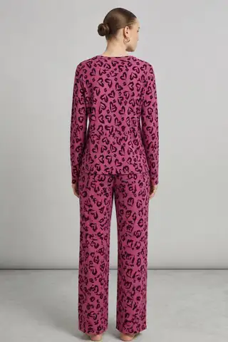 Kadın Çizgili Regular Fit Lila Pijama Takımı 4764 - 2